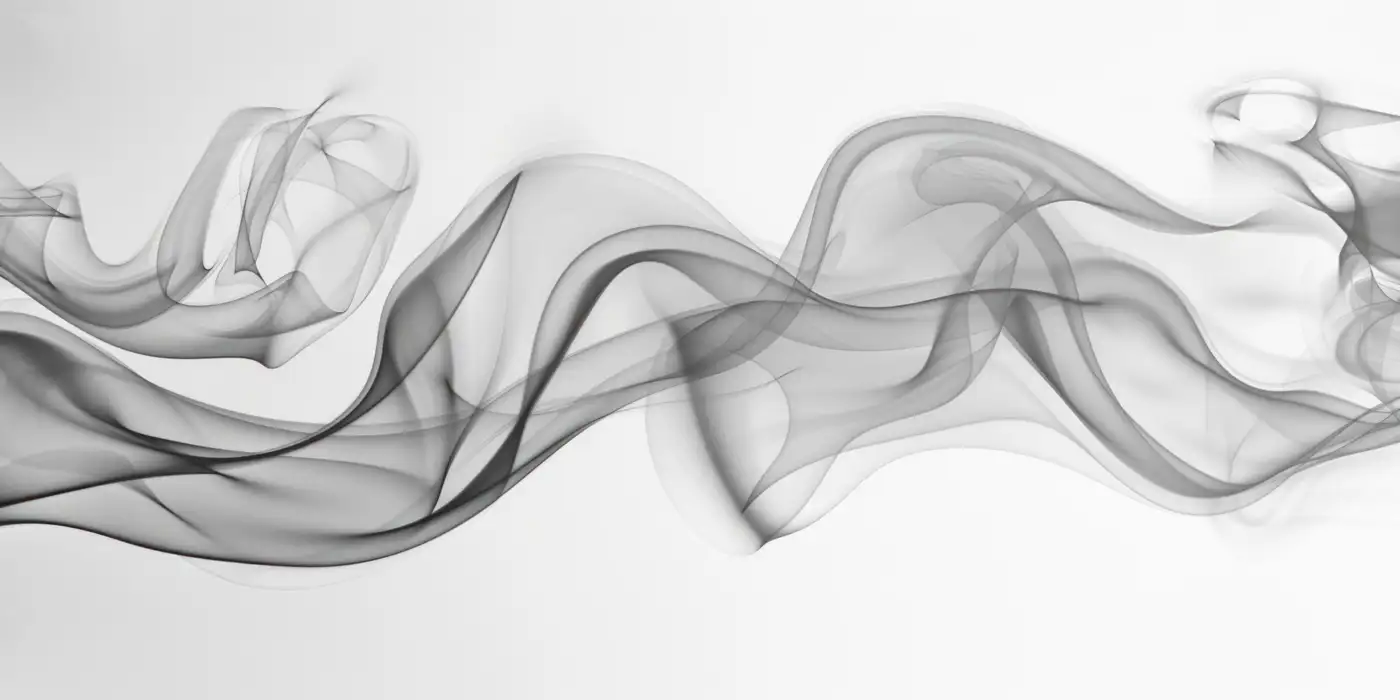 Thin dark wisps of smoke drifting across a white ground
