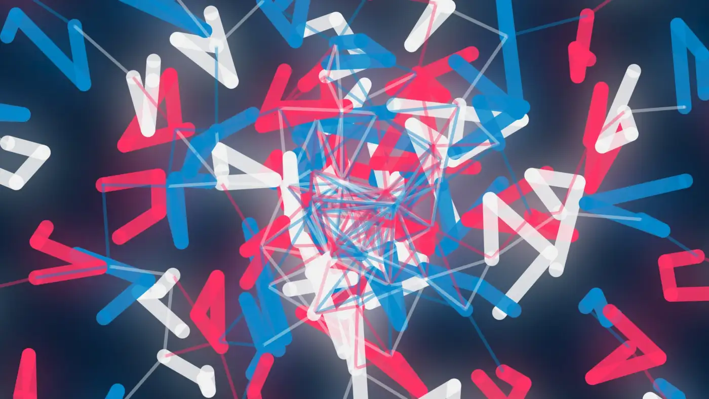 Abstract 3D render of swirling particle clusters